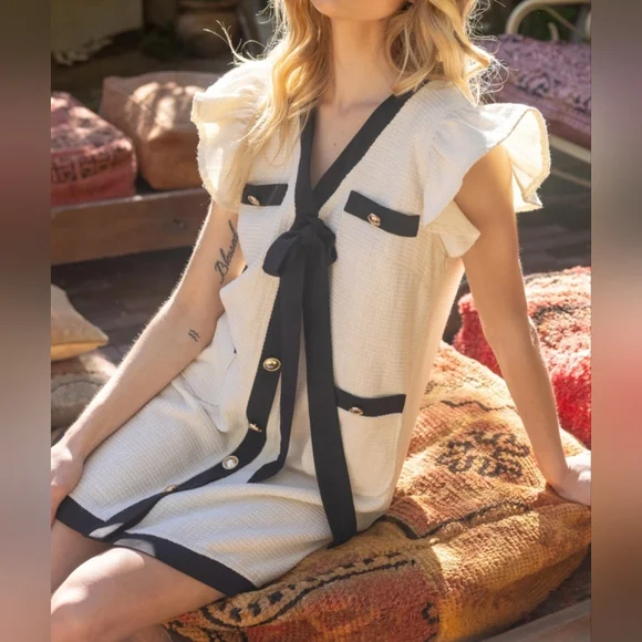 #56454 FLASH SALE 🛑M,L  HIGH END Chic Ribbon Detailed Tweed Mini Dress - Picture 3 of 6